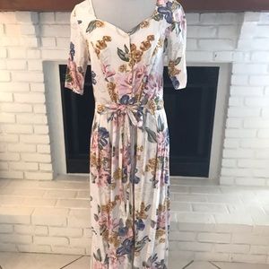 QPS Vintage Dress Size 10 Cottagecore Floral MIDI  bow.